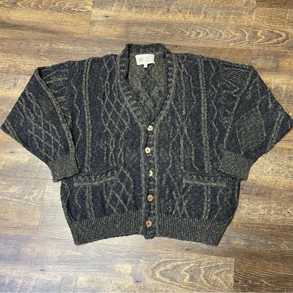 VTG Naturals By COOGI Australia Earth Tone 3D Knit Sweater Linen Cotton Cardigan - Picture 1 of 13